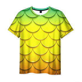 Мужская футболка 3D с принтом Волны в Новосибирске, 100% полиэфир | прямой крой, круглый вырез горловины, длина до линии бедер | желтый | паттерн | чешуя
