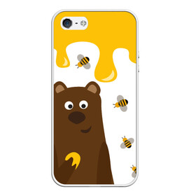 Чехол для iPhone 5/5S матовый с принтом Медведь в мёде в Новосибирске, Силикон | Область печати: задняя сторона чехла, без боковых панелей | Тематика изображения на принте: мёд | медведь | миша | пчелы