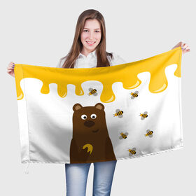 Флаг 3D с принтом Медведь в мёде в Новосибирске, 100% полиэстер | плотность ткани — 95 г/м2, размер — 67 х 109 см. Принт наносится с одной стороны | Тематика изображения на принте: мёд | медведь | миша | пчелы