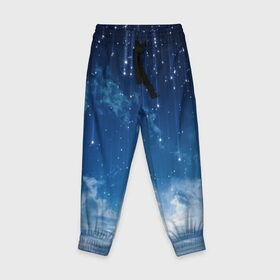 Детские брюки 3D с принтом Ночное небо и звёзда в Новосибирске, 100% полиэстер | манжеты по низу, эластичный пояс регулируется шнурком, по бокам два кармана без застежек, внутренняя часть кармана из мелкой сетки | звёзды | небо | ночной | облака | синий