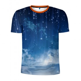 Мужская футболка 3D спортивная с принтом Ночное небо и звёзда в Новосибирске, 100% полиэстер с улучшенными характеристиками | приталенный силуэт, круглая горловина, широкие плечи, сужается к линии бедра | звёзды | небо | ночной | облака | синий
