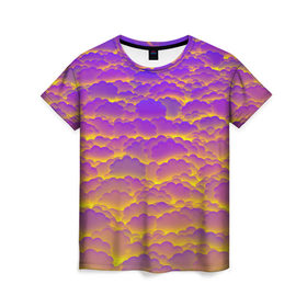 Женская футболка 3D с принтом Фиолетовые облака в Новосибирске, 100% полиэфир ( синтетическое хлопкоподобное полотно) | прямой крой, круглый вырез горловины, длина до линии бедер | закат | небо | облака | солнце | тучи
