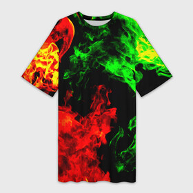 Платье-футболка 3D с принтом Огненная битва в Новосибирске,  |  | дым | зеленый | красный | огонь