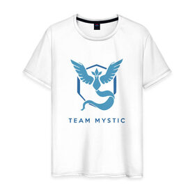 Мужская футболка хлопок с принтом Team mystic в Новосибирске, 100% хлопок | прямой крой, круглый вырез горловины, длина до линии бедер, слегка спущенное плечо. | Тематика изображения на принте: 