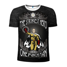 Мужская футболка 3D спортивная с принтом One Punch Man в Новосибирске, 100% полиэстер с улучшенными характеристиками | приталенный силуэт, круглая горловина, широкие плечи, сужается к линии бедра | Тематика изображения на принте: one punch man | saitama | ванпанчмен | сайтама