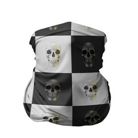 Бандана-труба 3D с принтом Skullchess в Новосибирске, 100% полиэстер, ткань с особыми свойствами — Activecool | плотность 150‒180 г/м2; хорошо тянется, но сохраняет форму | хелоуин | череп | черное и белое | шахматы