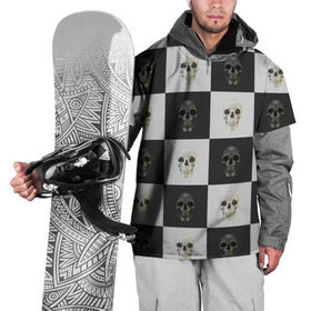 Накидка на куртку 3D с принтом Skullchess в Новосибирске, 100% полиэстер |  | хелоуин | череп | черное и белое | шахматы