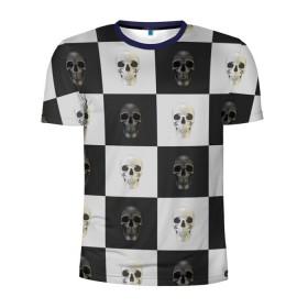Мужская футболка 3D спортивная с принтом Skullchess в Новосибирске, 100% полиэстер с улучшенными характеристиками | приталенный силуэт, круглая горловина, широкие плечи, сужается к линии бедра | Тематика изображения на принте: хелоуин | череп | черное и белое | шахматы