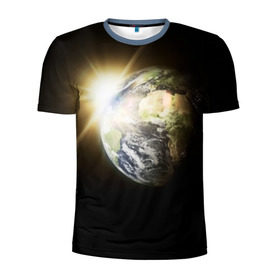 Мужская футболка 3D спортивная с принтом Восход солнца в Новосибирске, 100% полиэстер с улучшенными характеристиками | приталенный силуэт, круглая горловина, широкие плечи, сужается к линии бедра | звёзды | космическое пространство | космос | планета | солнце
