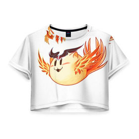 Женская футболка 3D укороченная с принтом Феникс Кот в Новосибирске, 100% полиэстер | круглая горловина, длина футболки до линии талии, рукава с отворотами | dota | dota 2 | phoenix | дота | дотан | раки | феникс