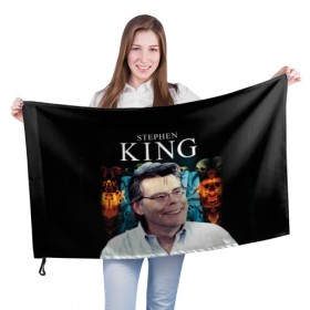 Флаг 3D с принтом Стивен Кинг - Король ужасов в Новосибирске, 100% полиэстер | плотность ткани — 95 г/м2, размер — 67 х 109 см. Принт наносится с одной стороны | король ужасов | писатель | триллер | ужасы