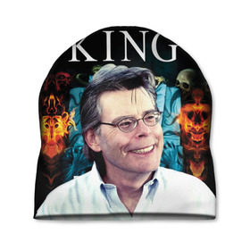 Шапка 3D с принтом Стивен Кинг - Король ужасов в Новосибирске, 100% полиэстер | универсальный размер, печать по всей поверхности изделия | Тематика изображения на принте: король ужасов | писатель | триллер | ужасы