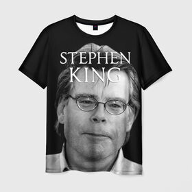 Мужская футболка 3D с принтом Стивен Кинг - Король ужасов в Новосибирске, 100% полиэфир | прямой крой, круглый вырез горловины, длина до линии бедер | Тематика изображения на принте: король ужасов | писатель | триллер | ужасы