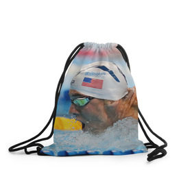 Рюкзак-мешок 3D с принтом Майкл Фелпс в Новосибирске, 100% полиэстер | плотность ткани — 200 г/м2, размер — 35 х 45 см; лямки — толстые шнурки, застежка на шнуровке, без карманов и подкладки | swimming | бассейн | олимпиада | плавание | пловец | рио | фелпс