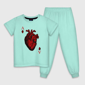 Детская пижама хлопок с принтом Червовый Туз в Новосибирске, 100% хлопок |  брюки и футболка прямого кроя, без карманов, на брюках мягкая резинка на поясе и по низу штанин
 | Тематика изображения на принте: карта | козырный | козырь | очко | сердце | туз | червовый туз