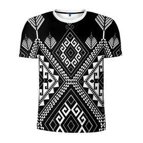 Мужская футболка 3D спортивная с принтом Индейские мотивы в Новосибирске, 100% полиэстер с улучшенными характеристиками | приталенный силуэт, круглая горловина, широкие плечи, сужается к линии бедра | вышивка | орнамент | свитер | черно белый