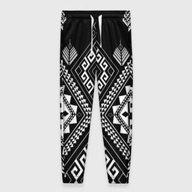Женские брюки 3D с принтом Индейские мотивы в Новосибирске, полиэстер 100% | прямой крой, два кармана без застежек по бокам, с мягкой трикотажной резинкой на поясе и по низу штанин. В поясе для дополнительного комфорта — широкие завязки | вышивка | орнамент | свитер | черно белый