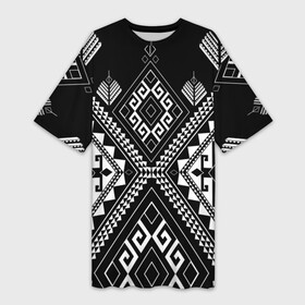 Платье-футболка 3D с принтом Индейские мотивы в Новосибирске,  |  | Тематика изображения на принте: вышивка | орнамент | свитер | черно белый