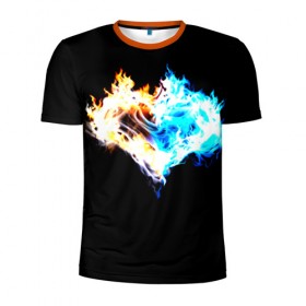 Мужская футболка 3D спортивная с принтом Огненное сердце в Новосибирске, 100% полиэстер с улучшенными характеристиками | приталенный силуэт, круглая горловина, широкие плечи, сужается к линии бедра | Тематика изображения на принте: огонь