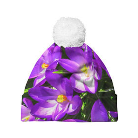 Шапка 3D c помпоном с принтом Сиреневая прелесть в Новосибирске, 100% полиэстер | универсальный размер, печать по всей поверхности изделия | лепестки | прикольные картинки | сиреневый | цветочки | цветы