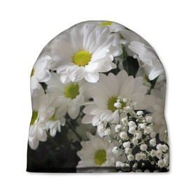 Шапка 3D с принтом Белоснежное цветение в Новосибирске, 100% полиэстер | универсальный размер, печать по всей поверхности изделия | ландыши | лепестки | прикольные картинки | ромашки | цветочки | цветы