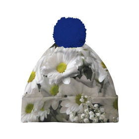 Шапка 3D c помпоном с принтом Белоснежное цветение в Новосибирске, 100% полиэстер | универсальный размер, печать по всей поверхности изделия | ландыши | лепестки | прикольные картинки | ромашки | цветочки | цветы