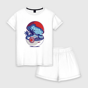 Женская пижама с шортиками хлопок с принтом Покеболл 1 в Новосибирске, 100% хлопок | футболка прямого кроя, шорты свободные с широкой мягкой резинкой | pokemon | pokemon go | покемон | покемон го