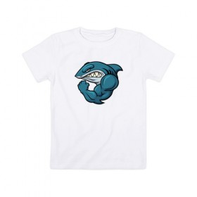 Детская футболка хлопок с принтом Shark в Новосибирске, 100% хлопок | круглый вырез горловины, полуприлегающий силуэт, длина до линии бедер | акула | боксер | борец | качок