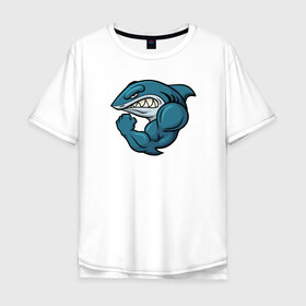 Мужская футболка хлопок Oversize с принтом Shark в Новосибирске, 100% хлопок | свободный крой, круглый ворот, “спинка” длиннее передней части | акула | боксер | борец | качок