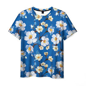 Мужская футболка 3D с принтом Цветы ретро 5 в Новосибирске, 100% полиэфир | прямой крой, круглый вырез горловины, длина до линии бедер |   | винтаж | прованс | роза | роспись | узор | цветок | цветы