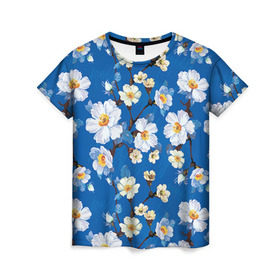 Женская футболка 3D с принтом Цветы ретро 5 в Новосибирске, 100% полиэфир ( синтетическое хлопкоподобное полотно) | прямой крой, круглый вырез горловины, длина до линии бедер | Тематика изображения на принте:   | винтаж | прованс | роза | роспись | узор | цветок | цветы