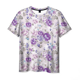 Мужская футболка 3D с принтом Цветы ретро 2 в Новосибирске, 100% полиэфир | прямой крой, круглый вырез горловины, длина до линии бедер |   | винтаж | прованс | роза | роспись | узор | цветок | цветы