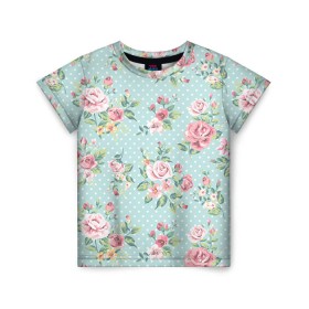 Детская футболка 3D с принтом Цветы ретро 1 в Новосибирске, 100% гипоаллергенный полиэфир | прямой крой, круглый вырез горловины, длина до линии бедер, чуть спущенное плечо, ткань немного тянется |   | винтаж | прованс | роза | роспись | узор | цветок | цветы