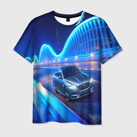 Мужская футболка 3D с принтом Jaguar в Новосибирске, 100% полиэфир | прямой крой, круглый вырез горловины, длина до линии бедер | jaguar | авто | автомобиль | скорость