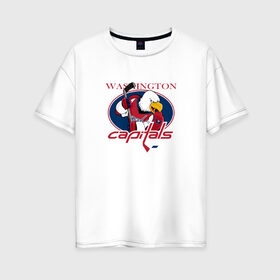 Женская футболка хлопок Oversize с принтом Washington Capitals Hockey в Новосибирске, 100% хлопок | свободный крой, круглый ворот, спущенный рукав, длина до линии бедер
 | nhl | washington capitals | спорт | хоккей