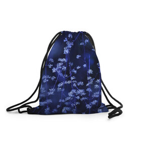 Рюкзак-мешок 3D с принтом Ночные цветы в Новосибирске, 100% полиэстер | плотность ткани — 200 г/м2, размер — 35 х 45 см; лямки — толстые шнурки, застежка на шнуровке, без карманов и подкладки | лепестки | ночь | прикольные картинки | синий | цветочки | цветы