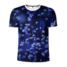 Мужская футболка 3D спортивная с принтом Ночные цветы в Новосибирске, 100% полиэстер с улучшенными характеристиками | приталенный силуэт, круглая горловина, широкие плечи, сужается к линии бедра | лепестки | ночь | прикольные картинки | синий | цветочки | цветы