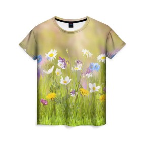 Женская футболка 3D с принтом Солнечная нежность в Новосибирске, 100% полиэфир ( синтетическое хлопкоподобное полотно) | прямой крой, круглый вырез горловины, длина до линии бедер | Тематика изображения на принте: лепестки | лучи | прикольные картинки | солнце | цветочки | цветы