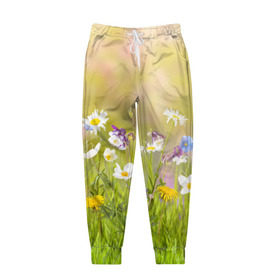 Мужские брюки 3D с принтом Солнечная нежность в Новосибирске, 100% полиэстер | манжеты по низу, эластичный пояс регулируется шнурком, по бокам два кармана без застежек, внутренняя часть кармана из мелкой сетки | лепестки | лучи | прикольные картинки | солнце | цветочки | цветы