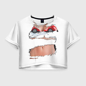 Женская футболка 3D укороченная с принтом Лифчик-покеболлы в Новосибирске, 100% полиэстер | круглая горловина, длина футболки до линии талии, рукава с отворотами | pokemon go