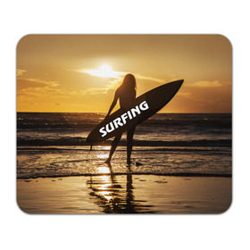 Коврик прямоугольный с принтом Surfing в Новосибирске, натуральный каучук | размер 230 х 185 мм; запечатка лицевой стороны | Тематика изображения на принте: волна | девушка | море | прикольные картинки | сёрфинг | солнце | спорт | экстрим