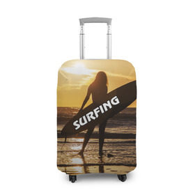 Чехол для чемодана 3D с принтом Surfing в Новосибирске, 86% полиэфир, 14% спандекс | двустороннее нанесение принта, прорези для ручек и колес | Тематика изображения на принте: волна | девушка | море | прикольные картинки | сёрфинг | солнце | спорт | экстрим