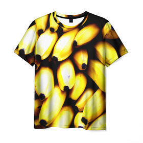 Мужская футболка 3D с принтом Бананы в Новосибирске, 100% полиэфир | прямой крой, круглый вырез горловины, длина до линии бедер | Тематика изображения на принте: еда | желтый | фрукты