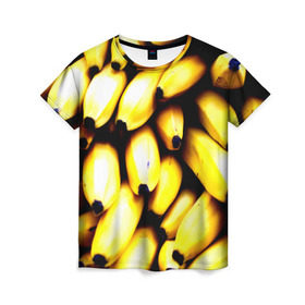 Женская футболка 3D с принтом Бананы в Новосибирске, 100% полиэфир ( синтетическое хлопкоподобное полотно) | прямой крой, круглый вырез горловины, длина до линии бедер | еда | желтый | фрукты