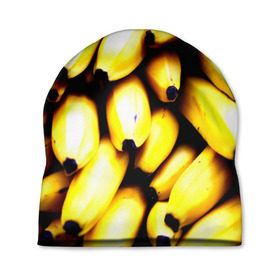 Шапка 3D с принтом Бананы в Новосибирске, 100% полиэстер | универсальный размер, печать по всей поверхности изделия | Тематика изображения на принте: еда | желтый | фрукты