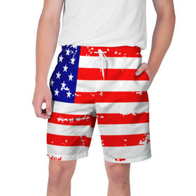 Мужские шорты 3D с принтом Америка в Новосибирске,  полиэстер 100% | прямой крой, два кармана без застежек по бокам. Мягкая трикотажная резинка на поясе, внутри которой широкие завязки. Длина чуть выше колен | grunge | америка | сша | флаг