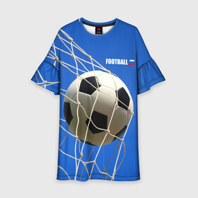 Детское платье 3D с принтом Футбол в Новосибирске, 100% полиэстер | прямой силуэт, чуть расширенный к низу. Круглая горловина, на рукавах — воланы | ball | flag | gate | goal | net | russia | sky | soccer | ворота | гол | мяч | небо | россия | сетка | триколор | футбол | футбольный мяч