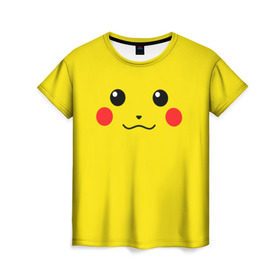 Женская футболка 3D с принтом Happy Pikachu в Новосибирске, 100% полиэфир ( синтетическое хлопкоподобное полотно) | прямой крой, круглый вырез горловины, длина до линии бедер | Тематика изображения на принте: 