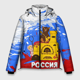 Мужская зимняя куртка 3D с принтом Россия Медведь Балалайка в Новосибирске, верх — 100% полиэстер; подкладка — 100% полиэстер; утеплитель — 100% полиэстер | длина ниже бедра, свободный силуэт Оверсайз. Есть воротник-стойка, отстегивающийся капюшон и ветрозащитная планка. 

Боковые карманы с листочкой на кнопках и внутренний карман на молнии. | матрешка | печька | россия. медведь. балалайка