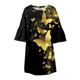 Детское платье 3D с принтом Золотые бабочки в Новосибирске, 100% полиэстер | прямой силуэт, чуть расширенный к низу. Круглая горловина, на рукавах — воланы | бабочки | девушкам | злато | золото